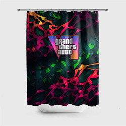 Шторка для душа GTA 6 logo яркий неоновый камуфляжный стиль, цвет: 3D-принт
