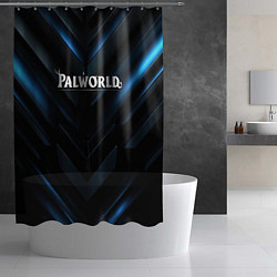 Шторка для душа Palworld logo blue neon abstract black, цвет: 3D-принт — фото 2