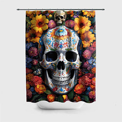 Шторка для душа Bright colors and a skull, цвет: 3D-принт