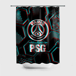 Шторка для душа PSG FC в стиле glitch на темном фоне, цвет: 3D-принт