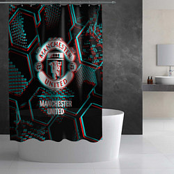 Шторка для душа Manchester United FC в стиле glitch на темном фоне, цвет: 3D-принт — фото 2