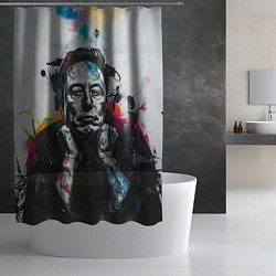Шторка для душа Илон Маск граффити портрет на серой стене, цвет: 3D-принт — фото 2