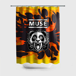 Шторка для душа Muse рок панда и огонь, цвет: 3D-принт