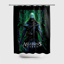 Шторка для душа Assassins creed зеленый стиль матрицы, цвет: 3D-принт