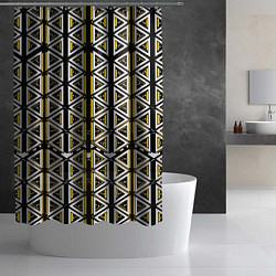 Шторка для душа Жёлто-белые треугольники на чёрном фоне, цвет: 3D-принт — фото 2