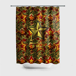 Шторка для душа Золотые звезды СССР на камуфляже, цвет: 3D-принт