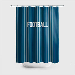 Шторка для душа Синий с белым полосатый узор с надписью футбол, цвет: 3D-принт