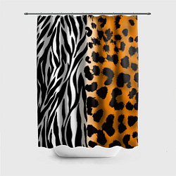 Шторка для душа Леопардовые пятна с полосками зебры, цвет: 3D-принт