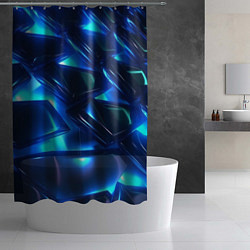 Шторка для душа Синие абстрактные неоновые плиты, цвет: 3D-принт — фото 2