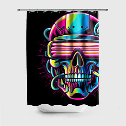 Шторка для душа Cyber skull - ai art neon, цвет: 3D-принт