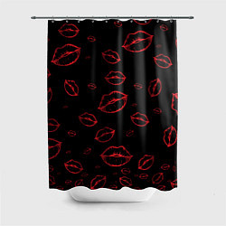 Шторка для душа Паттерн красные губы на черном - lips red, цвет: 3D-принт