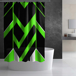 Шторка для душа Зелёно-белые полосы и чёрный фон, цвет: 3D-принт — фото 2