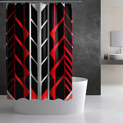 Шторка для душа White and red lines on a black background, цвет: 3D-принт — фото 2