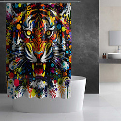 Шторка для душа Орнаментальный тигр - нейросеть, цвет: 3D-принт — фото 2
