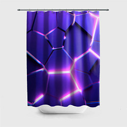 Шторка для душа Фиолетовые плиты с розовым свечением, цвет: 3D-принт