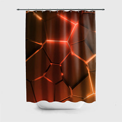 Шторка для душа Оранжевые неоновые плиты в разломе, цвет: 3D-принт