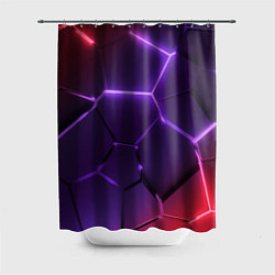 Шторка для ванной Красно-фиолетовые неоновые плиты в разломе
