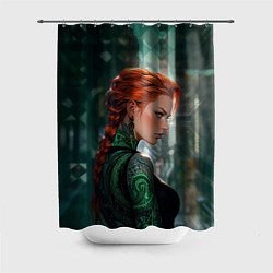 Шторка для душа Рыжая девушка с неоновыми татуировками, цвет: 3D-принт