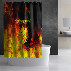 Шторка для душа Samurai fire cyberpunk, цвет: 3D-принт — фото 2