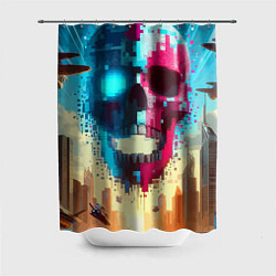 Шторка для душа Cool vanguard neon cyber skull - ai art, цвет: 3D-принт