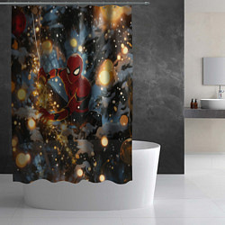 Шторка для душа Spiderman на новогодней елке, цвет: 3D-принт — фото 2
