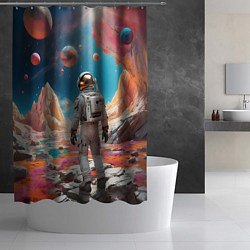 Шторка для душа Космонавт на розовой планете, цвет: 3D-принт — фото 2
