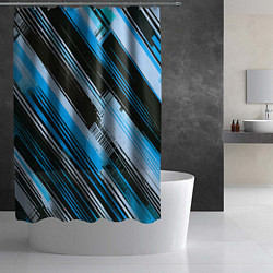 Шторка для душа Синие диагональные полосы на чёрном фоне, цвет: 3D-принт — фото 2