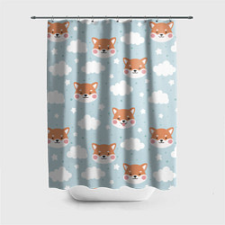 Шторка для душа Узор сибу ину и облака, цвет: 3D-принт