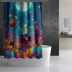 Шторка для душа Квинтет скелетов музицирует на грибной поляне, цвет: 3D-принт — фото 2