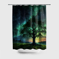 Шторка для душа Дерево под северным сиянием, цвет: 3D-принт