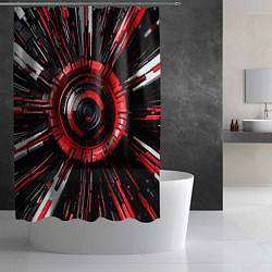 Шторка для душа Чёрно-красная сфера киберпанк, цвет: 3D-принт — фото 2