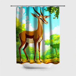 Шторка для душа Газель в лесу, цвет: 3D-принт