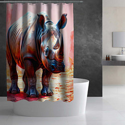 Шторка для душа Носорог в розовом, цвет: 3D-принт — фото 2