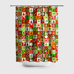Шторка для душа Новогодние снеговики и снежные бабы, цвет: 3D-принт