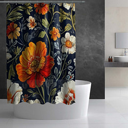 Шторка для душа Маки и пионы старинный паттерн, цвет: 3D-принт — фото 2
