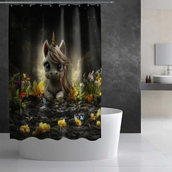 Шторка для душа Белая единорожка на черном фоне, цвет: 3D-принт — фото 2