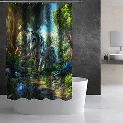 Шторка для душа Единорожка в дневном лесу, цвет: 3D-принт — фото 2