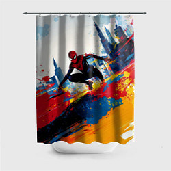 Шторка для душа Человек - паук и пролитая краска, цвет: 3D-принт