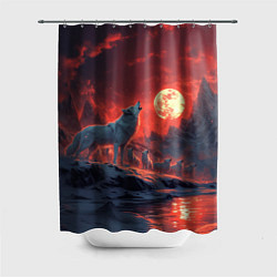 Шторка для душа Белый волк воет на луну, цвет: 3D-принт