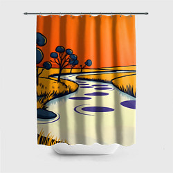 Шторка для душа Арт с фантастическим пейзажем, цвет: 3D-принт