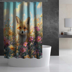 Шторка для душа Лиса в цветочном поле, цвет: 3D-принт — фото 2