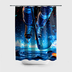 Шторка для душа Хоккеист в синем пламени, цвет: 3D-принт