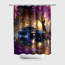 Шторка для душа БМВ и фиолетовые цветы, цвет: 3D-принт
