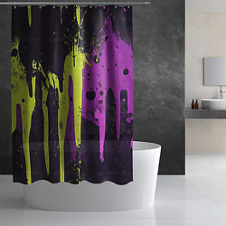 Шторка для душа Желтая и фиолетовая краска на черном, цвет: 3D-принт — фото 2