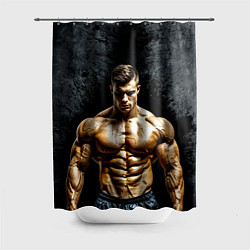 Шторка для душа Бодибилдер на черном, цвет: 3D-принт