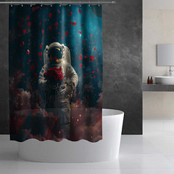 Шторка для душа Космонавт с букетом роз, цвет: 3D-принт — фото 2