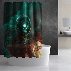 Шторка для душа Неоновый череп в скафандре космонавта, цвет: 3D-принт — фото 2