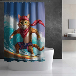 Шторка для душа Кот на волне, цвет: 3D-принт — фото 2