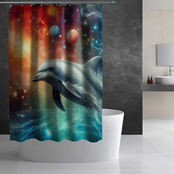 Шторка для душа Галактический дельфин - неоновый космос, цвет: 3D-принт — фото 2