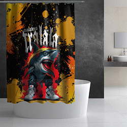 Шторка для душа Тралалера Тралала брейнрот мем - Акула в кроссовка, цвет: 3D-принт — фото 2